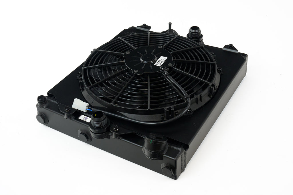 CSF Cooling - Racing & High Performance Division 2858XB Universal Half Radiator - Evo 7/8/9 / 92-00 Civic - w/ SPAL Fan & Shroud - Black for Select Honda Civic, Mitsubishi Lancer