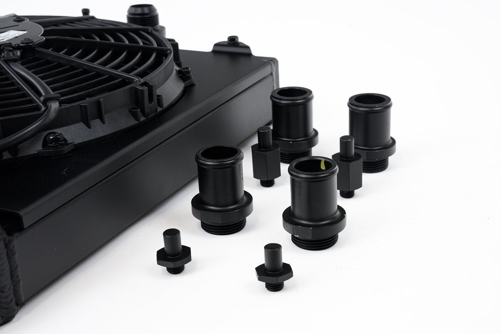 CSF Cooling - Racing & High Performance Division 2858XB Universal Half Radiator - Evo 7/8/9 / 92-00 Civic - w/ SPAL Fan & Shroud - Black for Select Honda Civic, Mitsubishi Lancer
