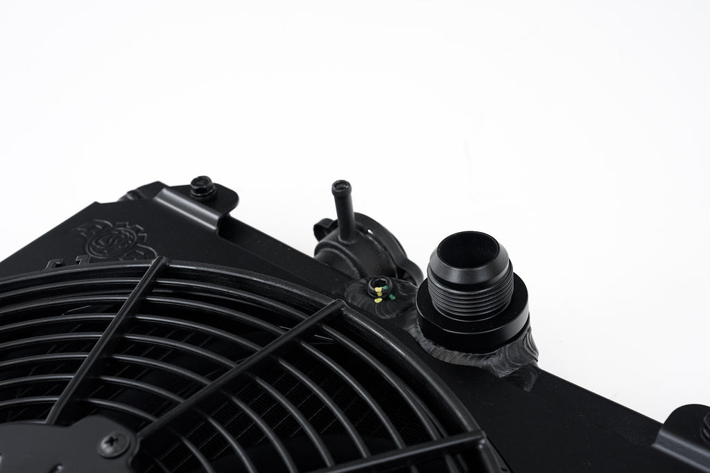 CSF Cooling - Racing & High Performance Division 2858XB Universal Half Radiator - Evo 7/8/9 / 92-00 Civic - w/ SPAL Fan & Shroud - Black for Select Honda Civic, Mitsubishi Lancer
