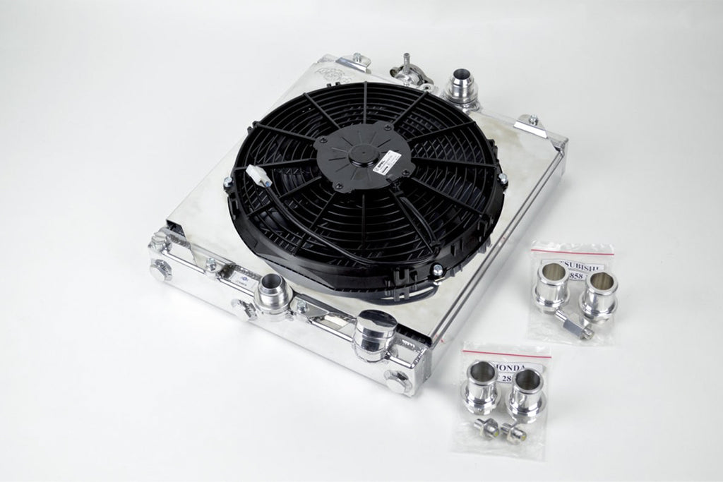 CSF Cooling - Racing & High Performance Division 2858X Universal Half Radiator - Evo 7/8/9 / 92-00 Civic - w/ SPAL Fan & Shroud for Select Honda Civic, Mitsubishi Lancer