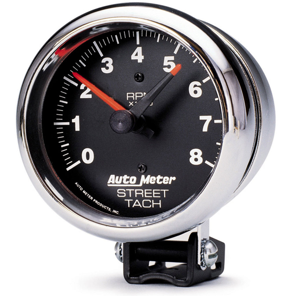 AutoMeter 2895 GAUGE, TACHOMETER, 3 3/4", 8K RPM, PEDESTAL W/RED LINE, TRADITIONAL CHROME