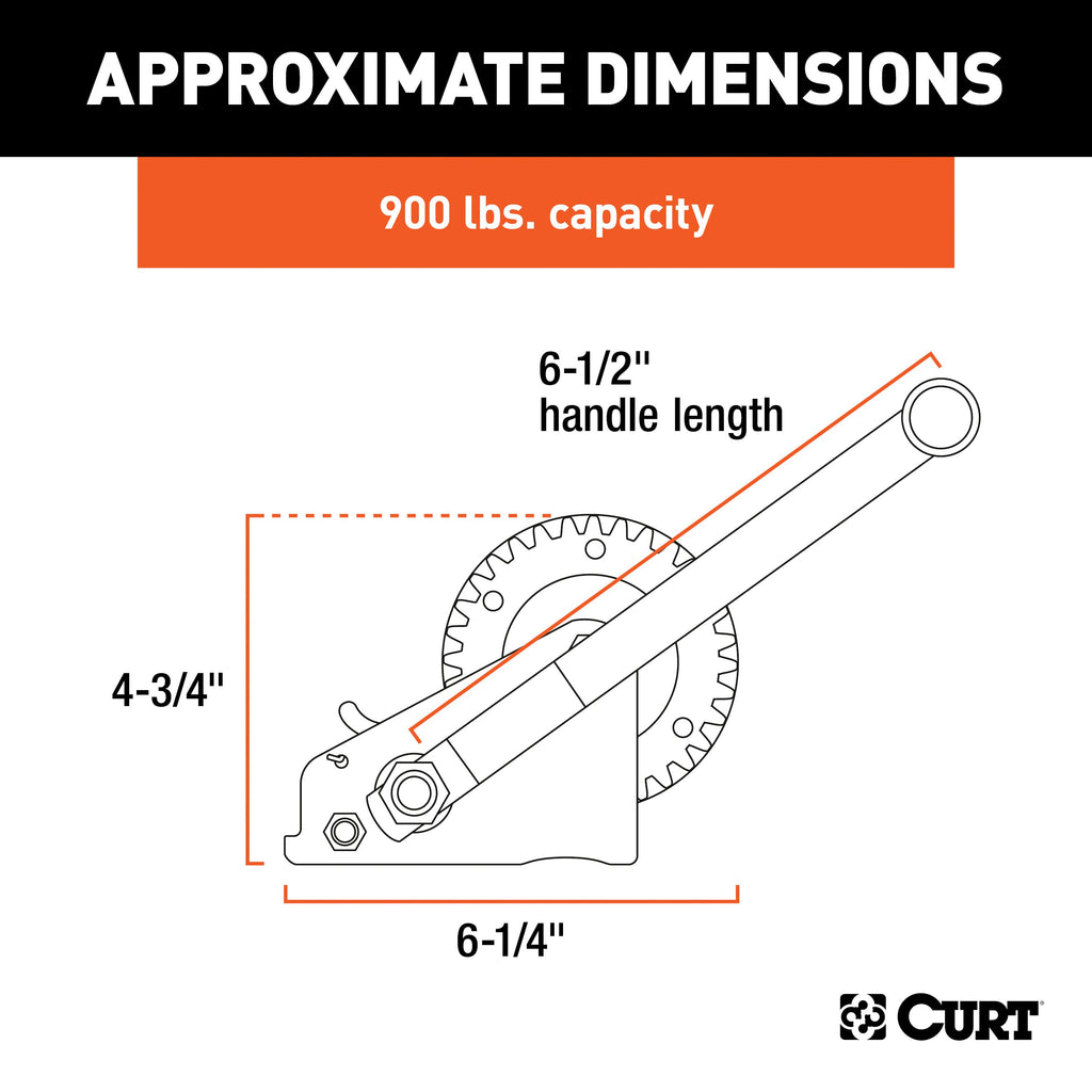 CURT 29423 Hand Crank Winch (900 lbs, 6-1/2" Handle)
