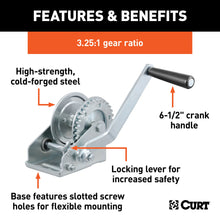 Load image into Gallery viewer, CURT 29423 Hand Crank Winch (900 lbs, 6-1/2" Handle)