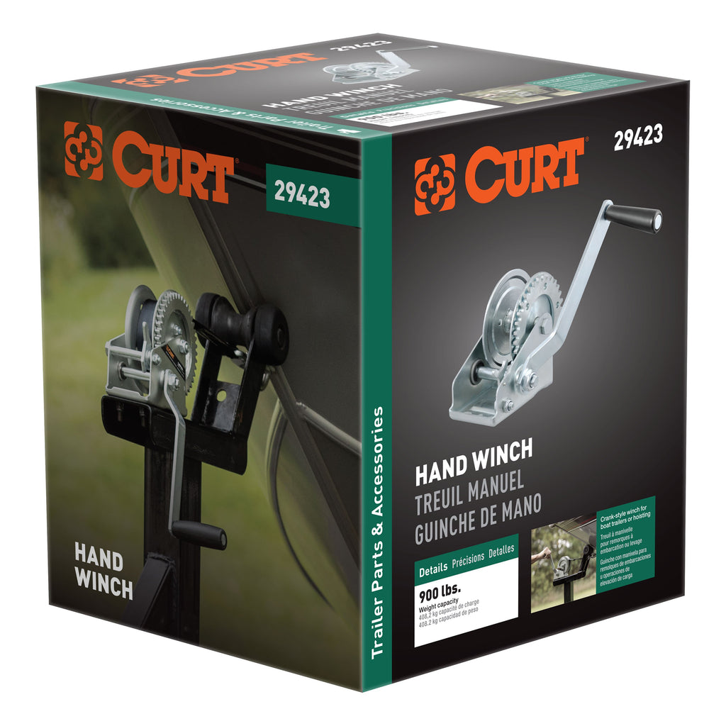 CURT 29423 Hand Crank Winch (900 lbs, 6-1/2" Handle)