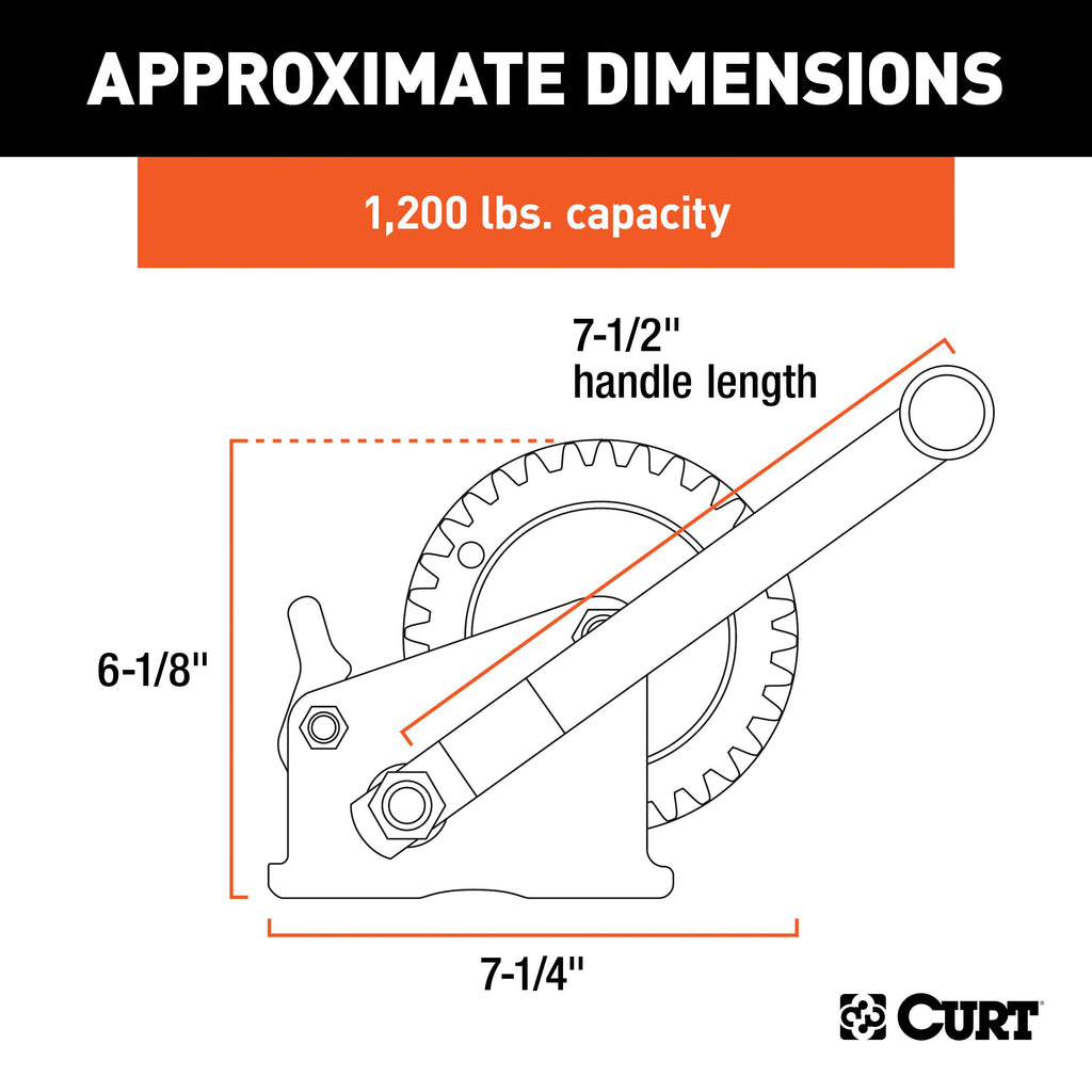 CURT 29424 Hand Crank Winch (1,200 lbs, 7-1/2" Handle)