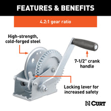 Load image into Gallery viewer, CURT 29424 Hand Crank Winch (1,200 lbs, 7-1/2" Handle)