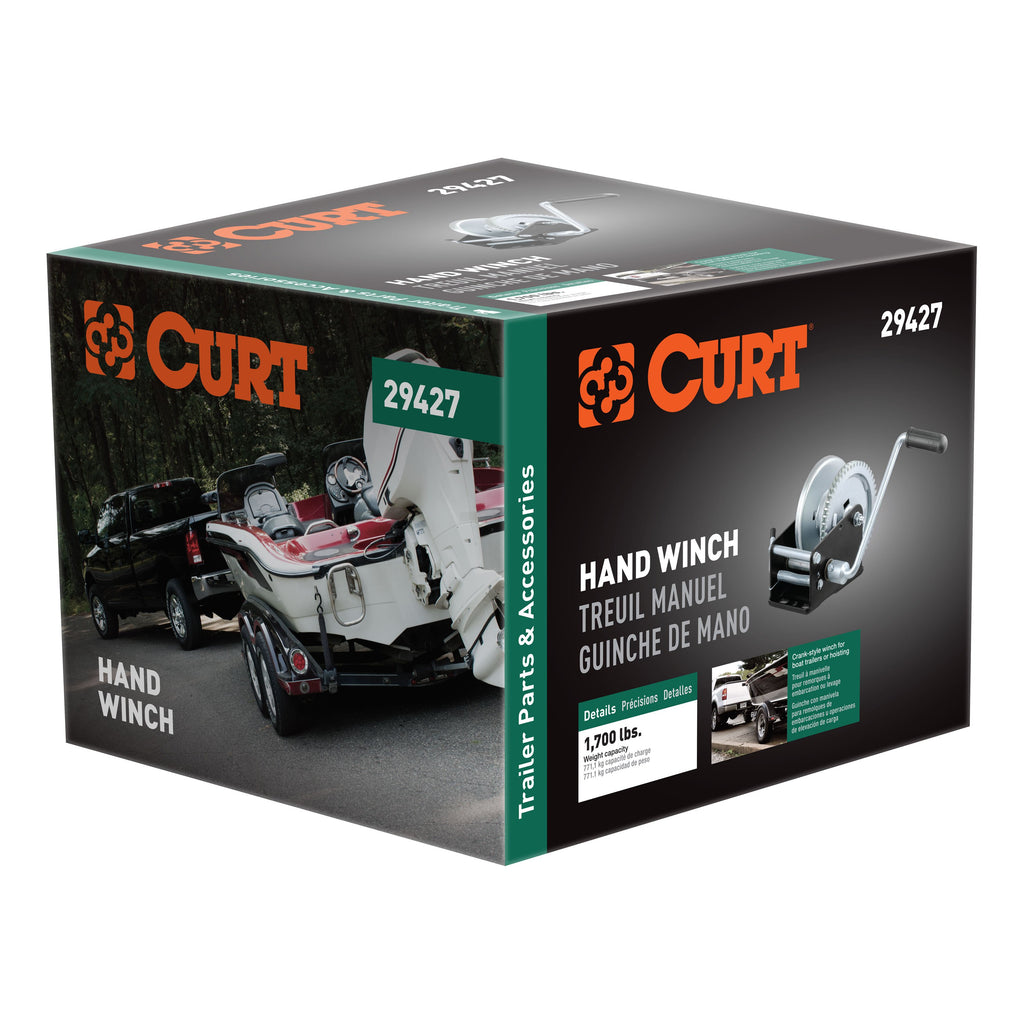 CURT 29427 Hand Crank Winch (1,700 lbs, 8" Handle)