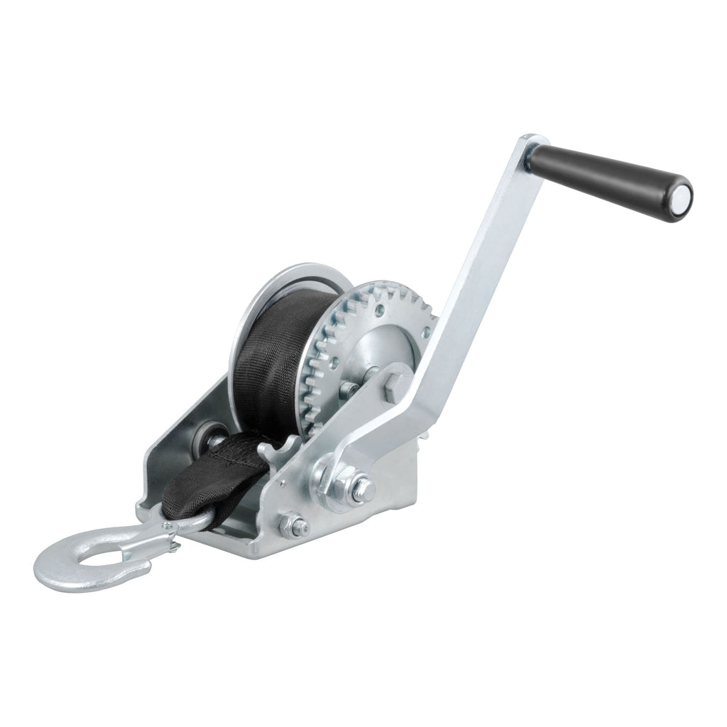 CURT 29433 Hand Crank Winch with 15' Strap (900 lbs, 6-1/2" Handle)