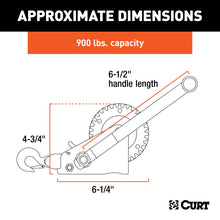 Load image into Gallery viewer, CURT 29433 Hand Crank Winch with 15' Strap (900 lbs, 6-1/2" Handle)