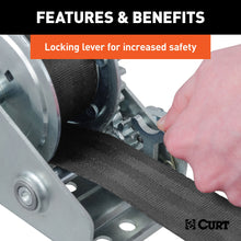 Load image into Gallery viewer, CURT 29433 Hand Crank Winch with 15' Strap (900 lbs, 6-1/2" Handle)