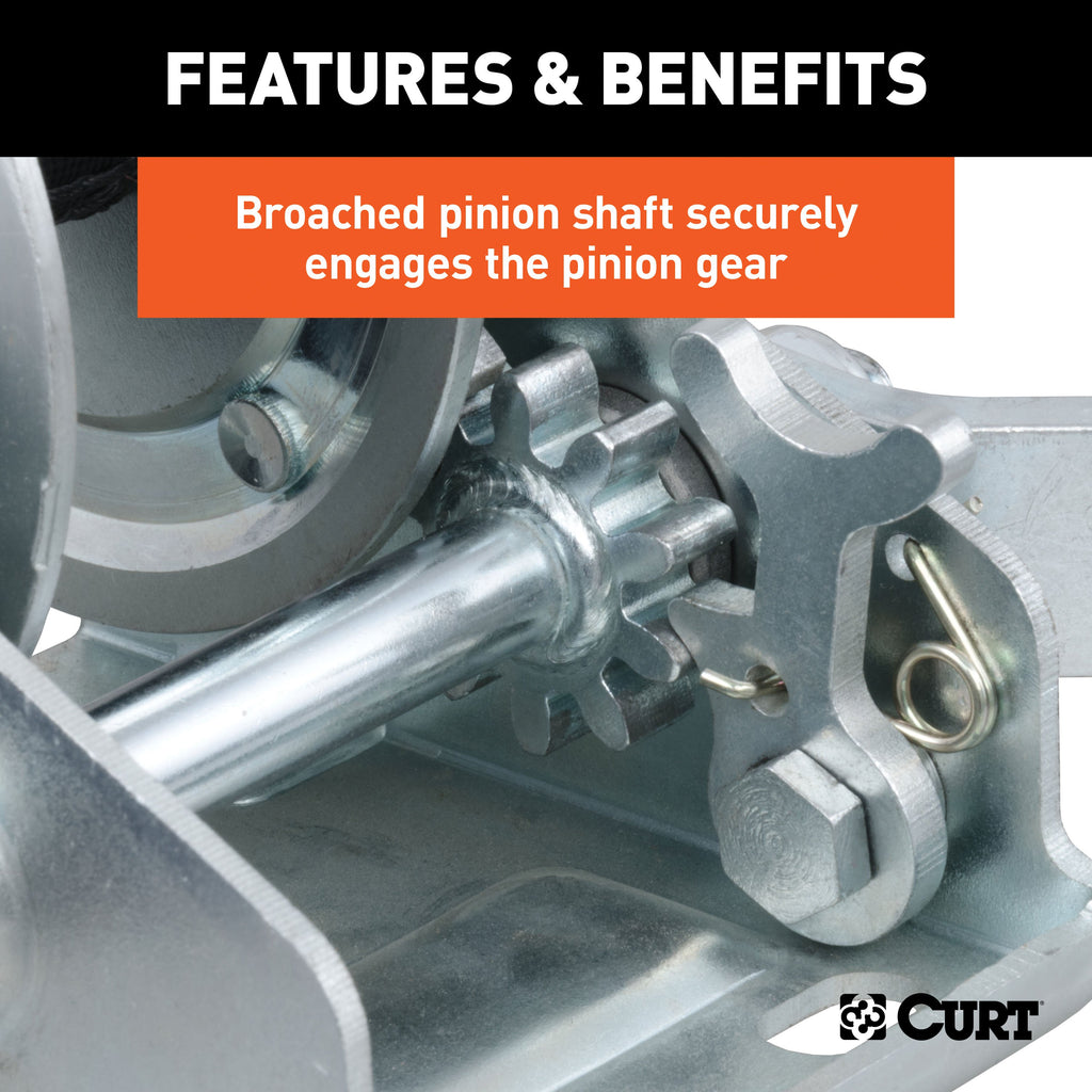 CURT 29433 Hand Crank Winch with 15' Strap (900 lbs, 6-1/2" Handle)