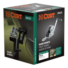 Load image into Gallery viewer, CURT 29433 Hand Crank Winch with 15' Strap (900 lbs, 6-1/2" Handle)