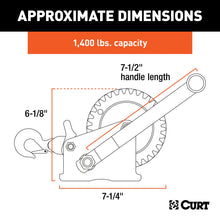 Load image into Gallery viewer, CURT 29435 Hand Crank Winch with 20' Strap (1,400 lbs, 7-1/2" Handle)