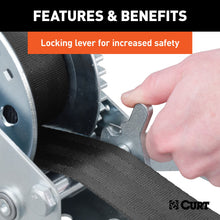 Load image into Gallery viewer, CURT 29435 Hand Crank Winch with 20' Strap (1,400 lbs, 7-1/2" Handle)