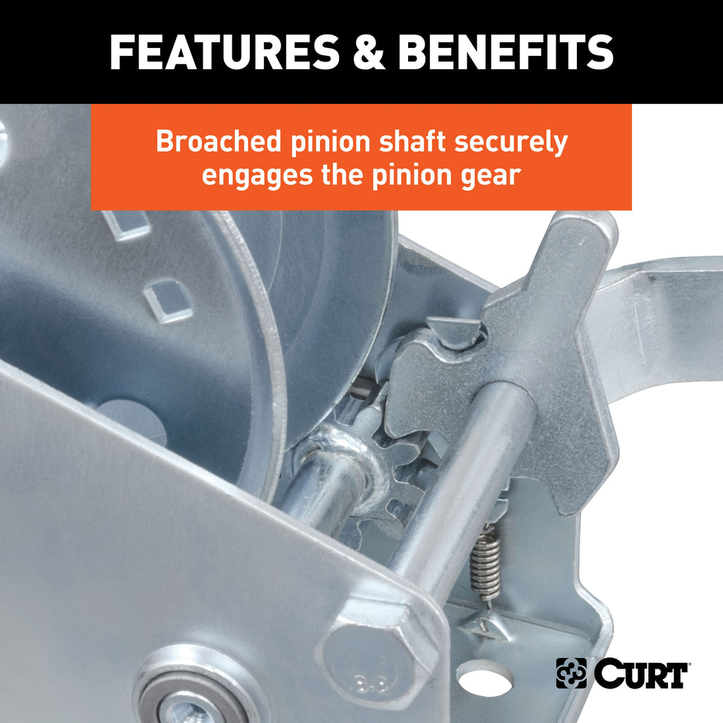 CURT 29435 Hand Crank Winch with 20' Strap (1,400 lbs, 7-1/2" Handle)