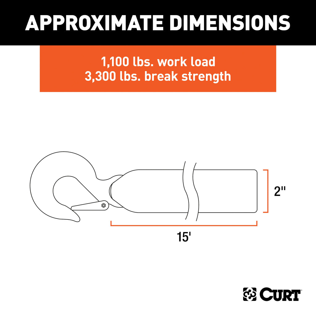 CURT 29450 15' Winch Strap with Snap Hook (1,100 lbs.)