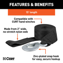 Load image into Gallery viewer, CURT 29450 15' Winch Strap with Snap Hook (1,100 lbs.)