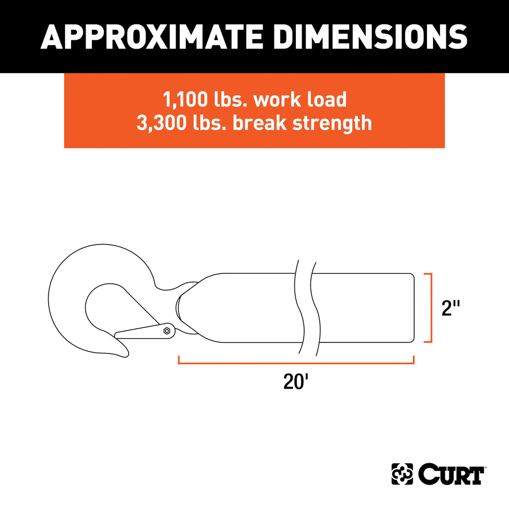 CURT 29451 20' Winch Strap with Snap Hook (1,100 lbs.)