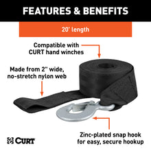 Load image into Gallery viewer, CURT 29451 20' Winch Strap with Snap Hook (1,100 lbs.)