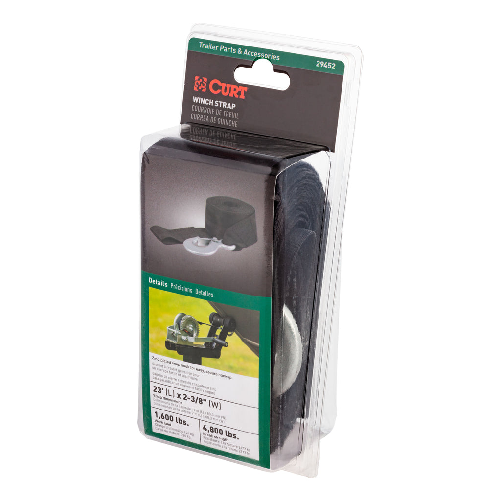 CURT 29452 23' Winch Strap with Snap Hook (4,800 lbs.)