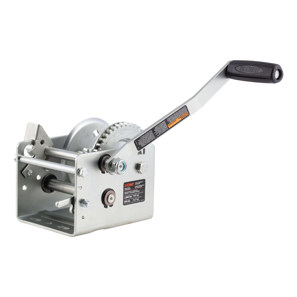 CURT 29520 Hand-Crank 2-Speed Winch, 2,000 lbs, 10.25:1 Low Gear Ratio, 10.6" Handle