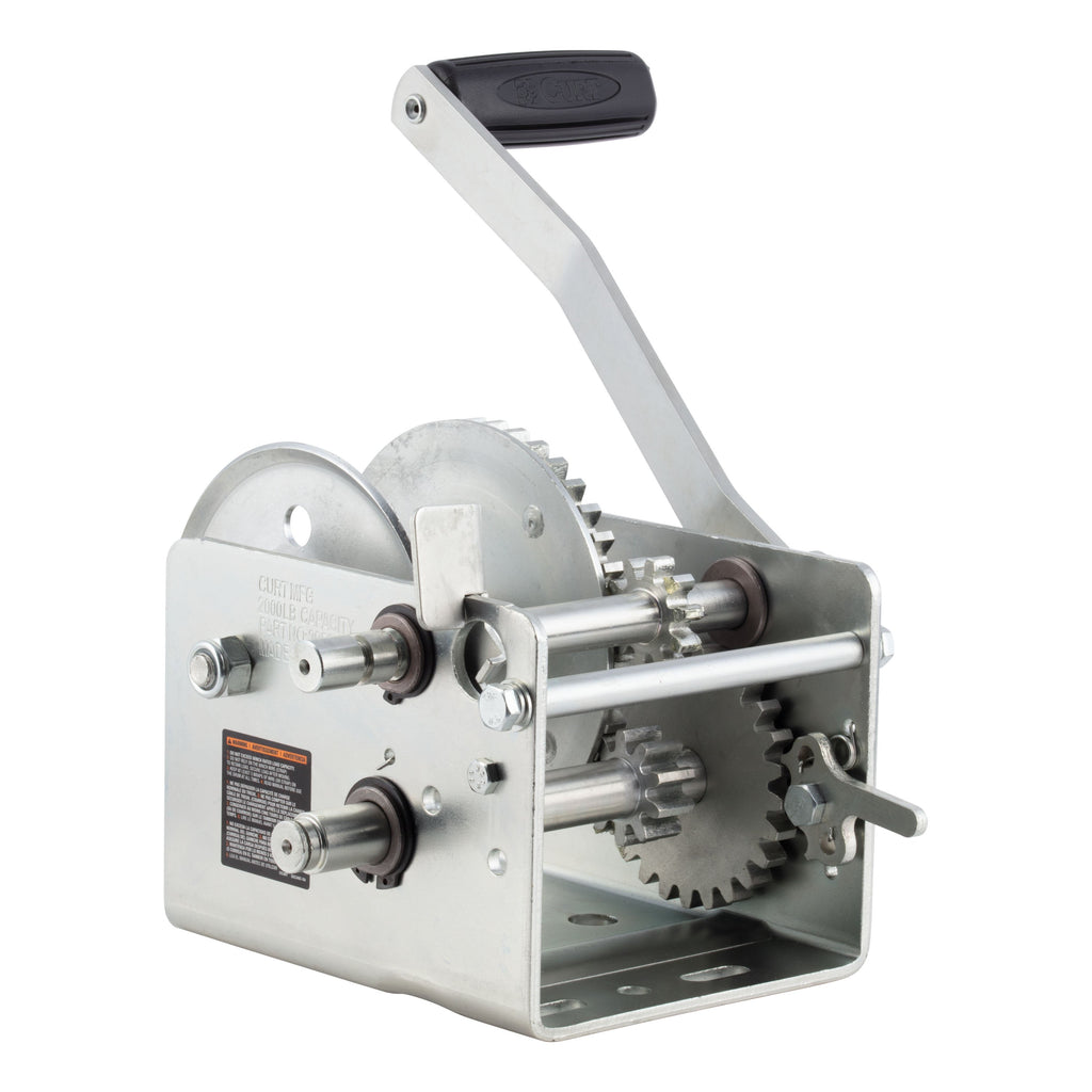 CURT 29520 Hand-Crank 2-Speed Winch, 2,000 lbs, 10.25:1 Low Gear Ratio, 10.6" Handle