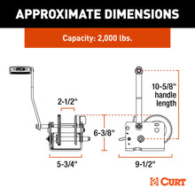 Load image into Gallery viewer, CURT 29520 Hand-Crank 2-Speed Winch, 2,000 lbs, 10.25:1 Low Gear Ratio, 10.6" Handle
