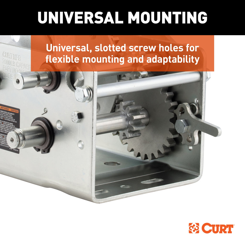 CURT 29520 Hand-Crank 2-Speed Winch, 2,000 lbs, 10.25:1 Low Gear Ratio, 10.6" Handle