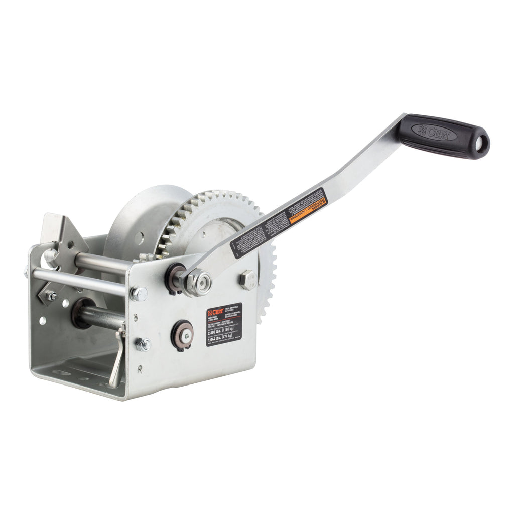 CURT 29526 Hand-Crank 2-Speed Winch, 2,600 lbs, 12.7:1 Low Gear Ratio, 10.6" Handle