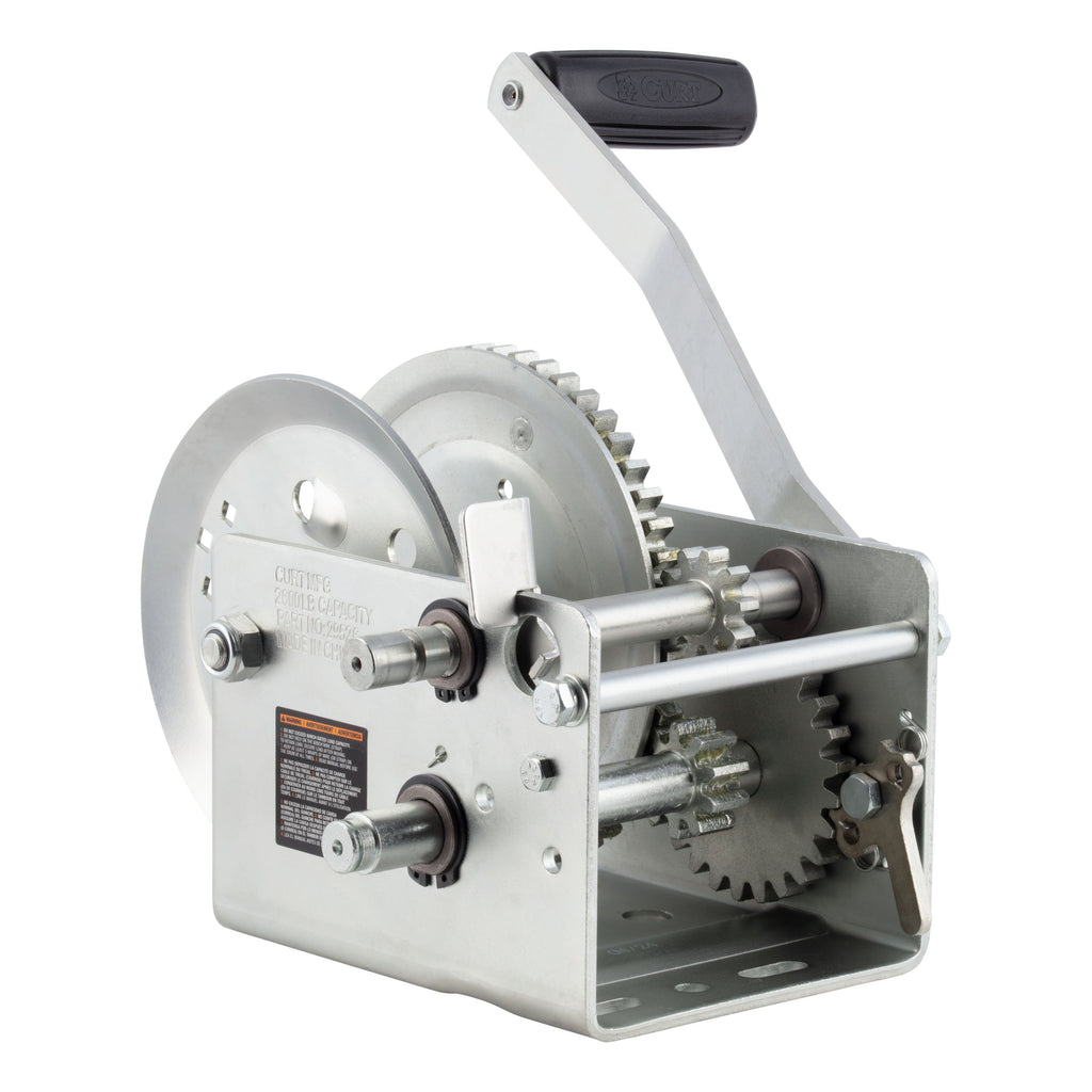 CURT 29526 Hand-Crank 2-Speed Winch, 2,600 lbs, 12.7:1 Low Gear Ratio, 10.6" Handle