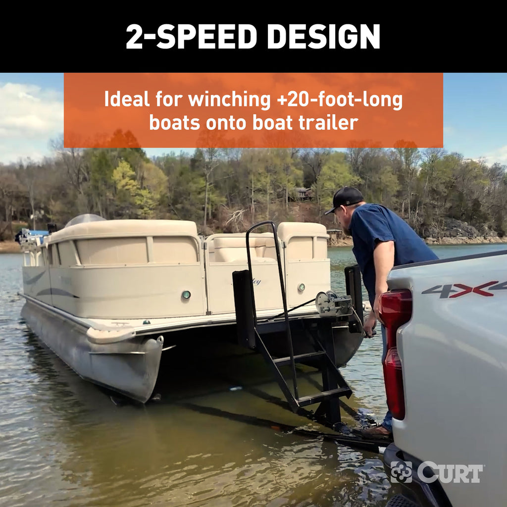 CURT 29526 Hand-Crank 2-Speed Winch, 2,600 lbs, 12.7:1 Low Gear Ratio, 10.6" Handle