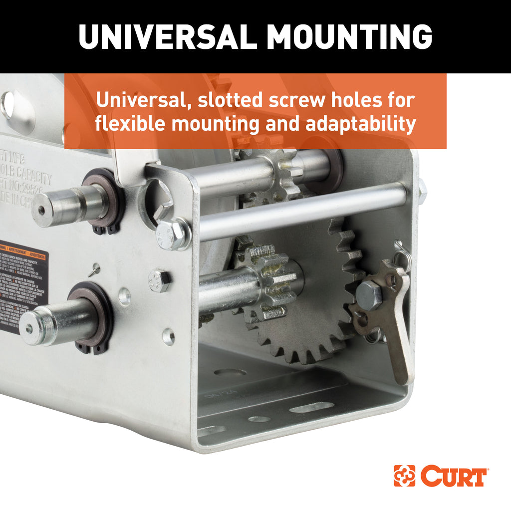 CURT 29526 Hand-Crank 2-Speed Winch, 2,600 lbs, 12.7:1 Low Gear Ratio, 10.6" Handle
