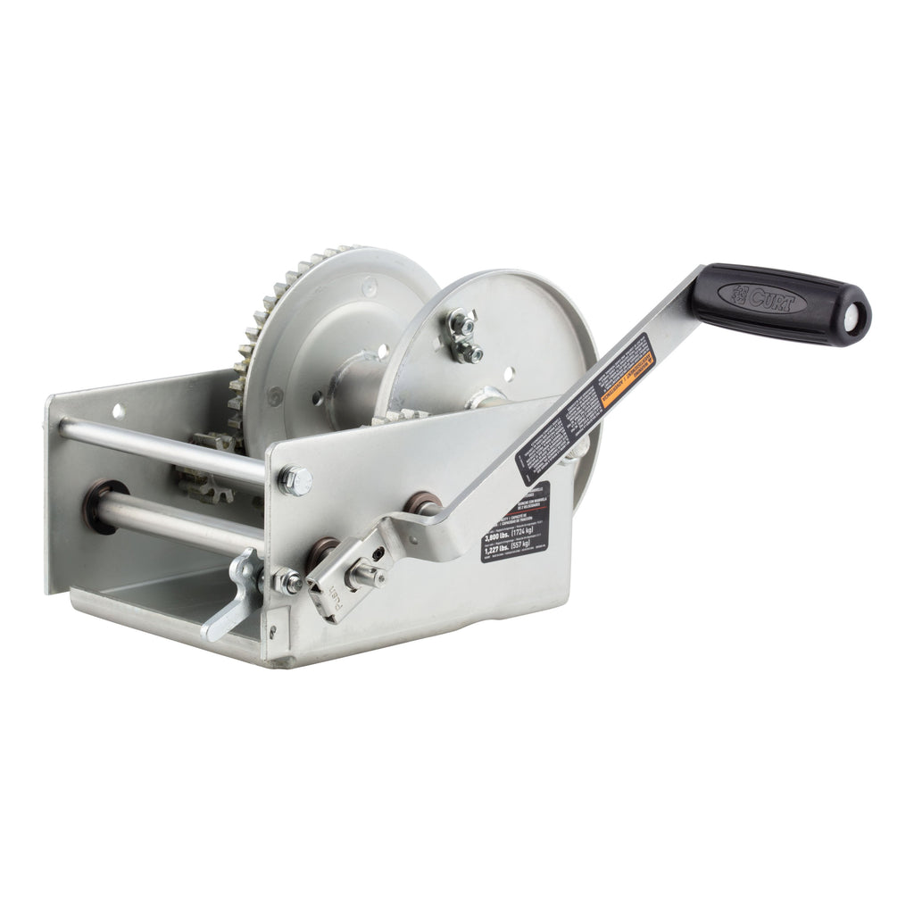 CURT 29538 Hand-Crank 2-Speed Winch, 3,800 lbs, 15.8:1 Low Gear Ratio, 9.6" Handle
