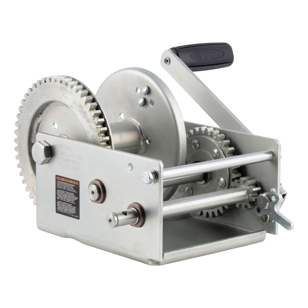 CURT 29538 Hand-Crank 2-Speed Winch, 3,800 lbs, 15.8:1 Low Gear Ratio, 9.6" Handle
