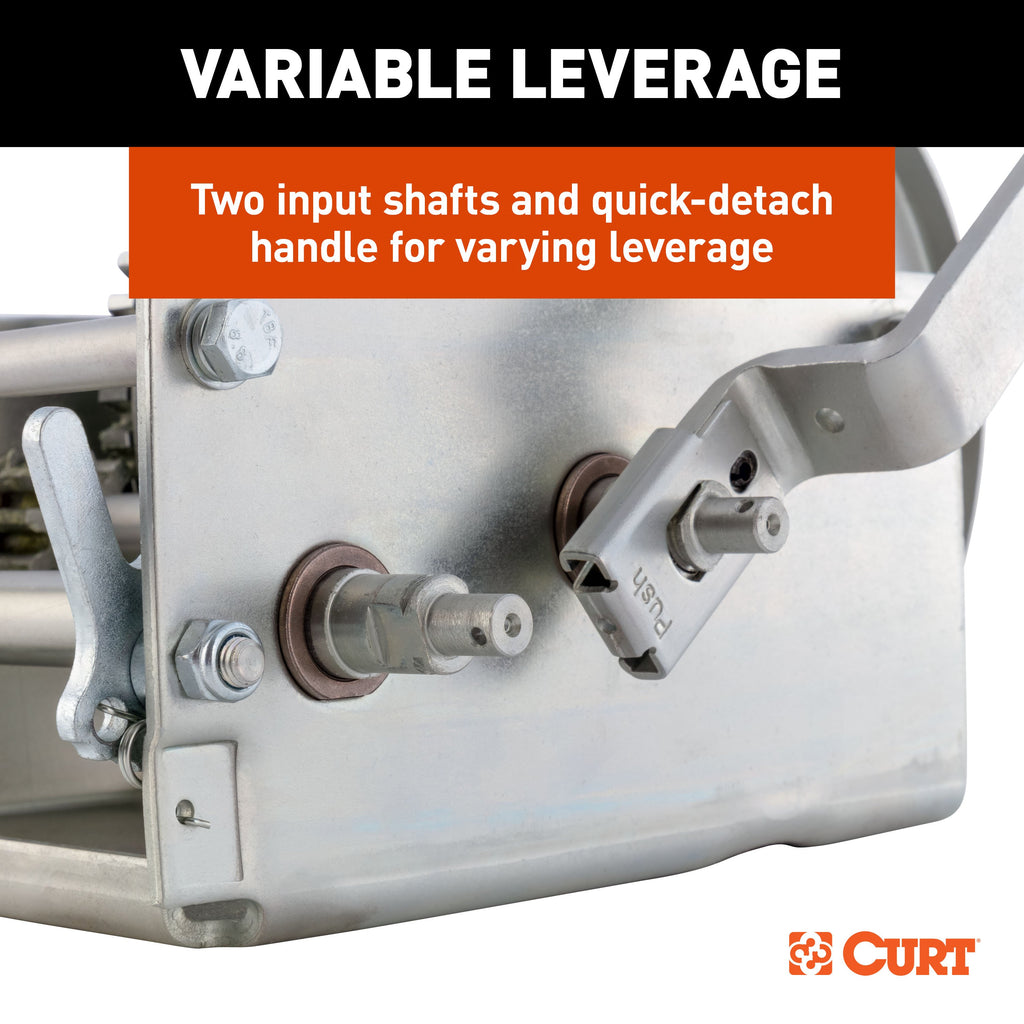 CURT 29538 Hand-Crank 2-Speed Winch, 3,800 lbs, 15.8:1 Low Gear Ratio, 9.6" Handle