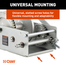 Load image into Gallery viewer, CURT 29538 Hand-Crank 2-Speed Winch, 3,800 lbs, 15.8:1 Low Gear Ratio, 9.6" Handle