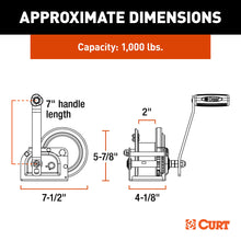 Load image into Gallery viewer, CURT 29610 Hand-Crank Brake Winch, 1,000 lbs, 4.2:1 Gear Ratio, 7" Handle