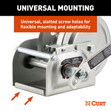 Load image into Gallery viewer, CURT 29610 Hand-Crank Brake Winch, 1,000 lbs, 4.2:1 Gear Ratio, 7" Handle