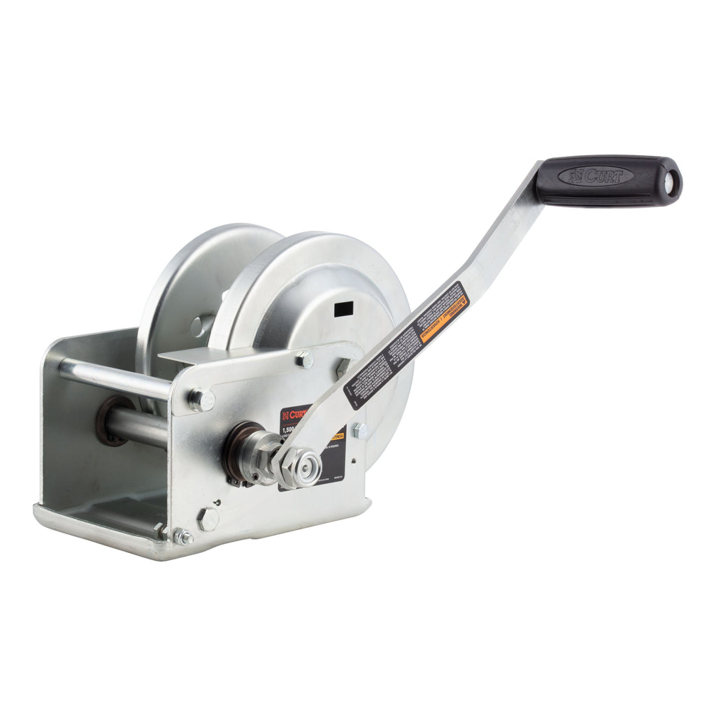 CURT 29615 Hand-Crank Brake Winch, 1,500 lbs, 5:1 Gear Ratio, 10.6" Handle