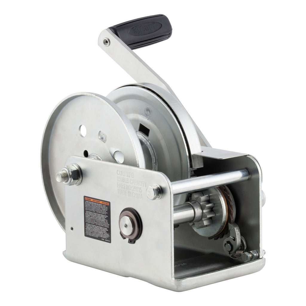 CURT 29615 Hand-Crank Brake Winch, 1,500 lbs, 5:1 Gear Ratio, 10.6" Handle