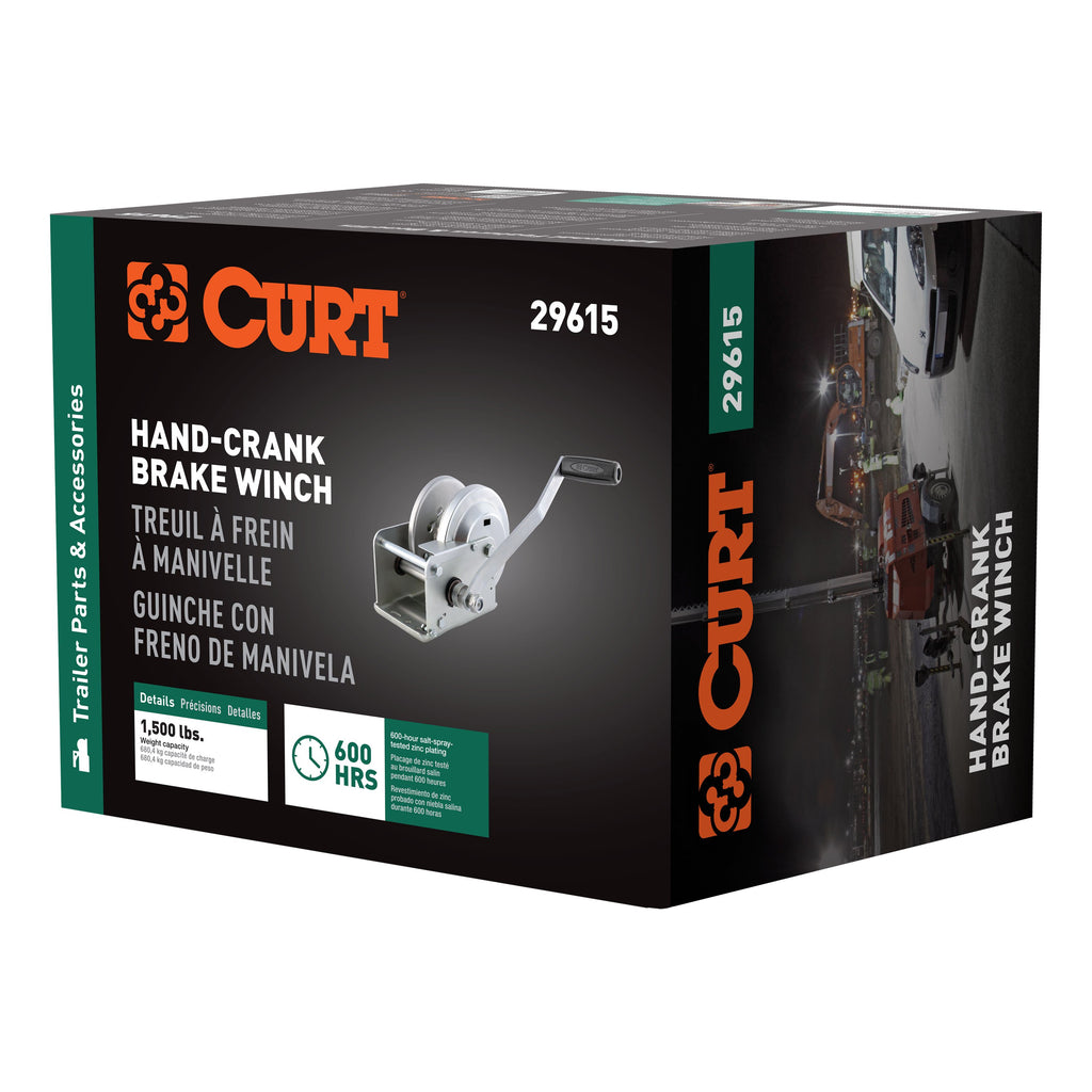 CURT 29615 Hand-Crank Brake Winch, 1,500 lbs, 5:1 Gear Ratio, 10.6" Handle