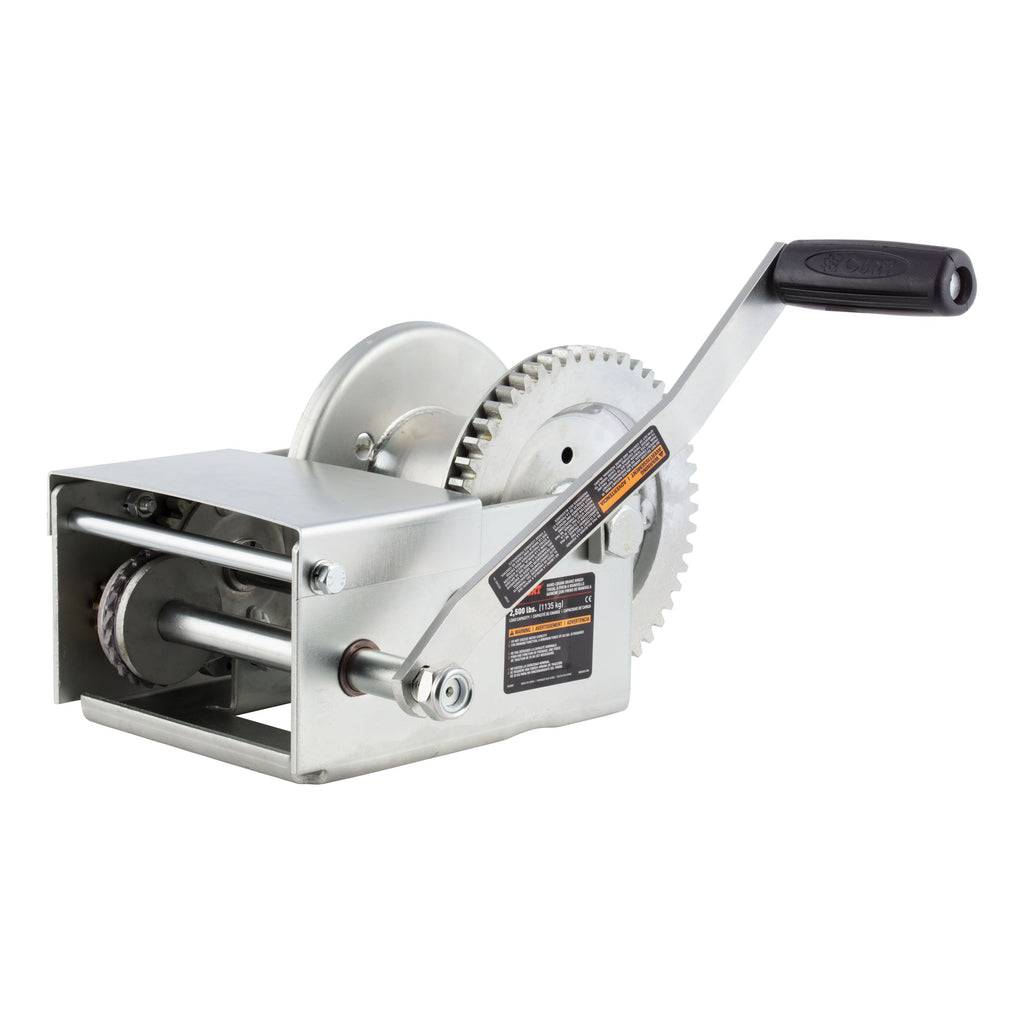 CURT 29625 Hand-Crank Brake Winch, 2,500 lbs, 15.8:1 Gear Ratio, 10.6" Handle