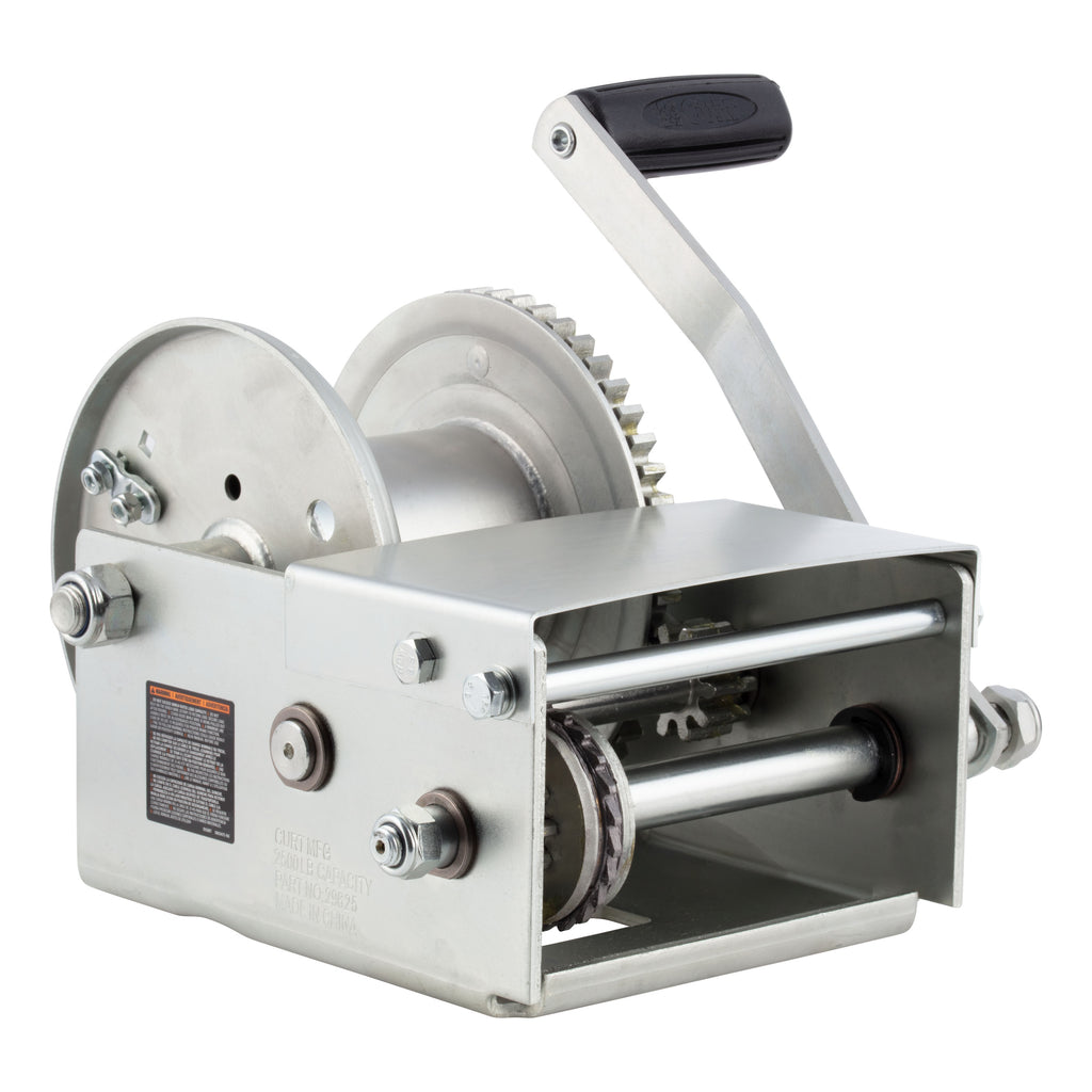 CURT 29625 Hand-Crank Brake Winch, 2,500 lbs, 15.8:1 Gear Ratio, 10.6" Handle