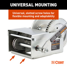 Load image into Gallery viewer, CURT 29625 Hand-Crank Brake Winch, 2,500 lbs, 15.8:1 Gear Ratio, 10.6" Handle
