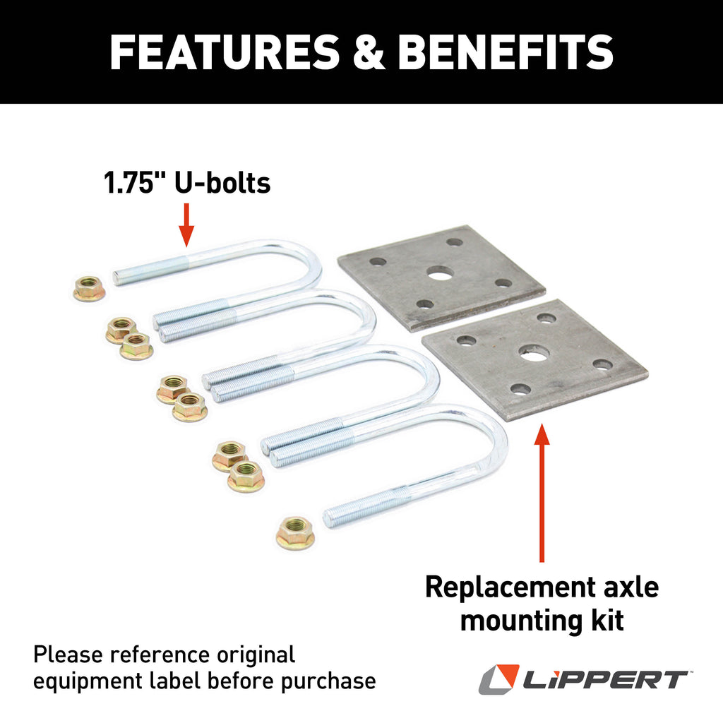 CURT 297426 Trailer Axle U-Bolt Mounting Kit, 2,200-lb. Axles, 1-3/4" Axle Tube, 3/8"-24