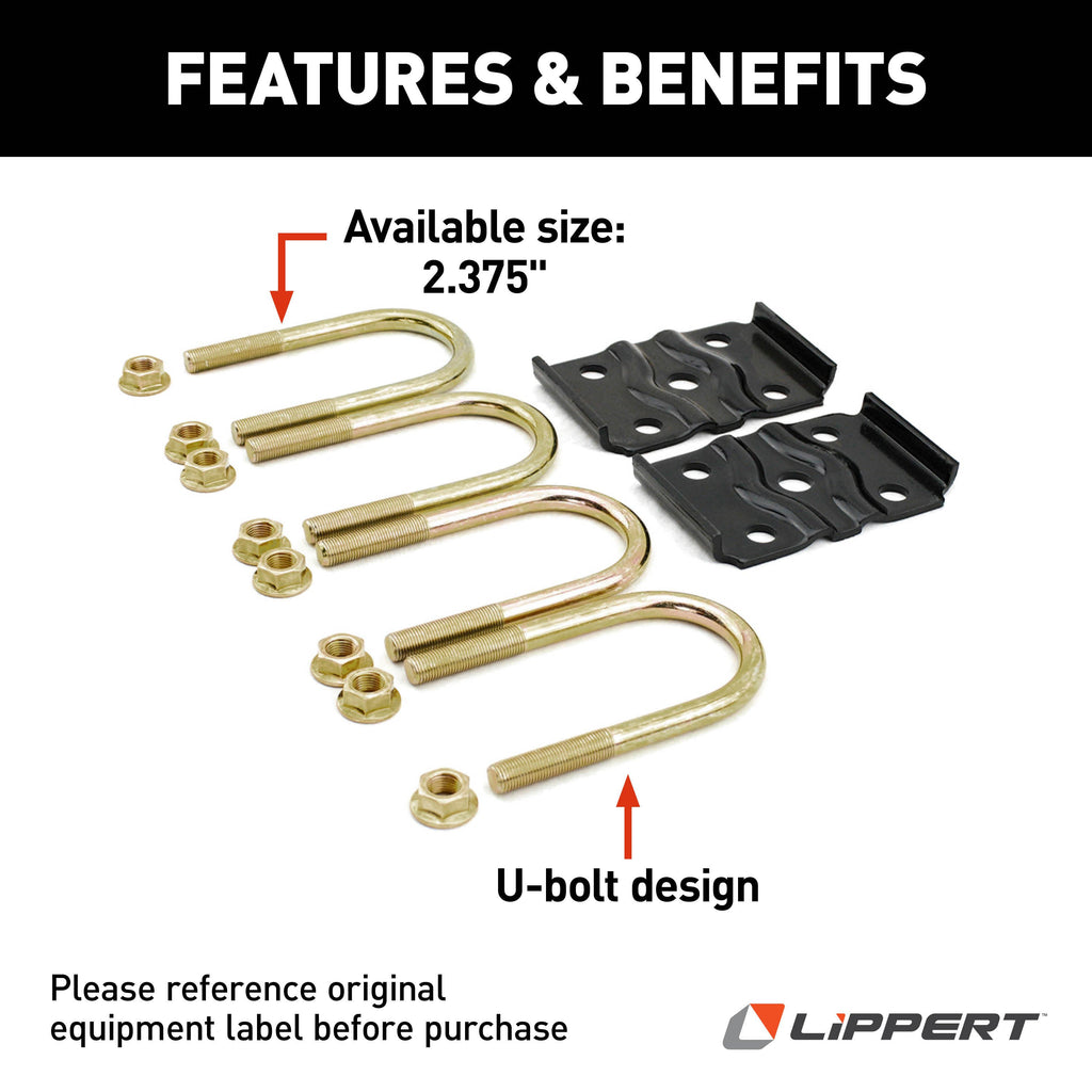 CURT 297427 Trailer Axle U-Bolt Mounting Kit, 3,500-lb. Axles, 2-3/8" Axle Tube, 1/2"-20