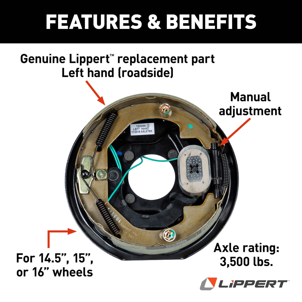 CURT 297956 Electric Trailer Brake Assembly, 10" x 2-1/4", 4 Bolt, 3,500-lb. Axles, Left