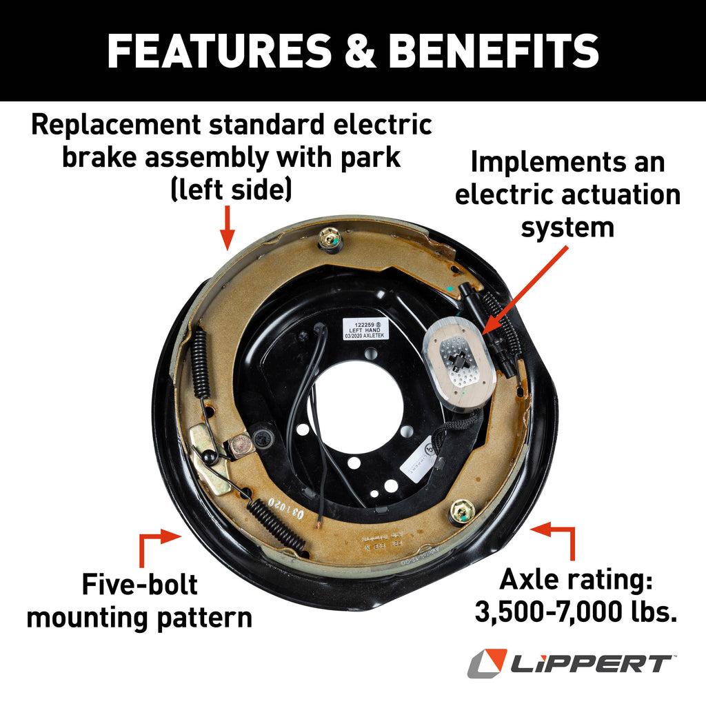 CURT 298275 Electric Trailer Brake Assembly, 12" x 2", 5 Bolt, 5,200-8,000-lb. Axles, Left
