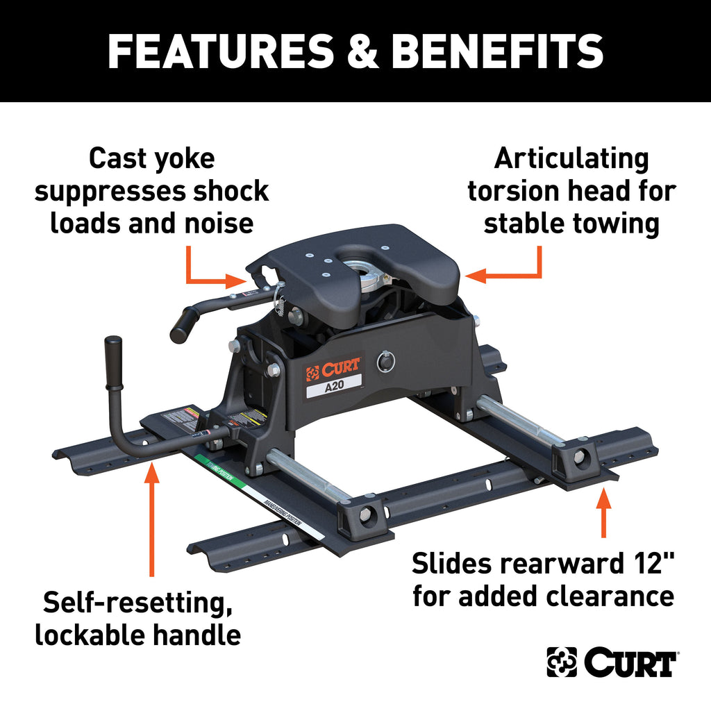CURT 16641 A20 Sliding 5th Wheel Hitch with Rails; 20;000 lbs. - Truck Part Superstore