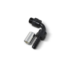Load image into Gallery viewer, Hose-End-Crimp-On-10-Sae-Port-Male-To-8-Hose-90-Deg-Swivel-Blk-Anodized